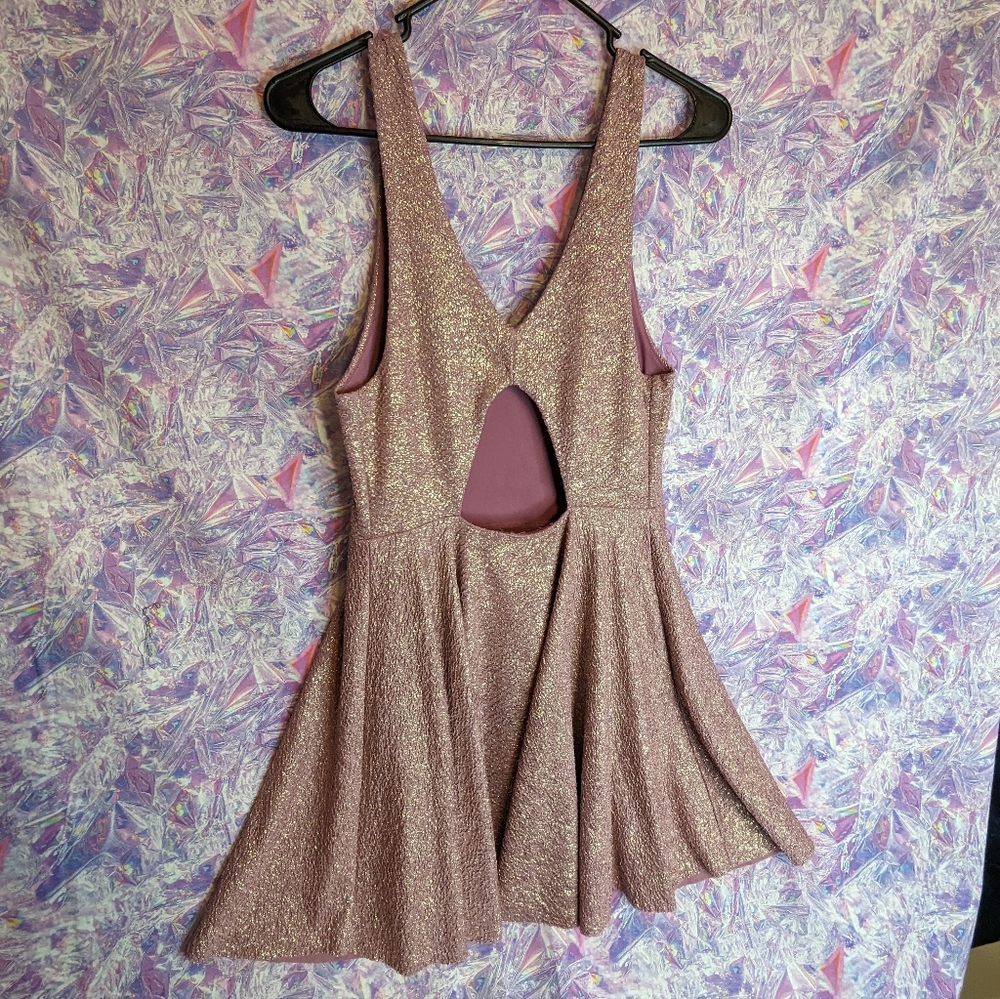 Urban Outfitters Silence + Noise Shimmering Rosr Pink Mini Skater Dress